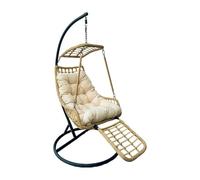 YOEVU - Silla Colgante con Soporte | Reposapiés Integrado | Estructura de Acero Reforzada | Cojín Acolchado Ergonómico | Diseño Boho para Interior y Exterior, Grande, Acero Aleado (Beige)