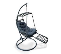 YOEVU - Silla Colgante con Soporte | Reposapiés Integrado | Estructura de Acero Reforzada | Cojín Acolchado Ergonómico | Diseño Boho para Interior y Exterior, Grande, Acero Aleado (Gris)