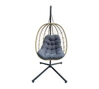 YOEVU - Silla Colgante con Soporte y Cojín Acolchado - Tipo Columpio Estilo Boho, Estructura Reforzada, Resistente al Agua, para Jardín, Terraza, Balcón o Interior, Confort y Diseño (Gris-Beige)