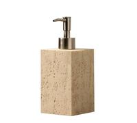 YOFAB Elegante Dispensador de Jabón de Piedra - Elegante Diseño Nórdico con Bomba Plateada para Baño - Fácil Dispensación de Jabón de Manos