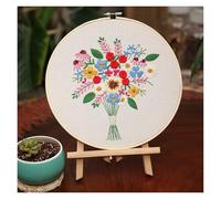 Yofab Kit de agujas de perforación para principiantes, flores de peonía rosa, estampadas, bricolaje con patrón, aros, hilos de tela, costura, arte, punto de cruz, manualidades, estudiantes, decoración