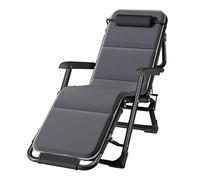 Yofab Silla de camping plegable ajustable de gravedad cero, silla acolchada para césped, plegable, reclinable, camping, patio, salón, regalos de pesca suaves (cojín negro y gris)