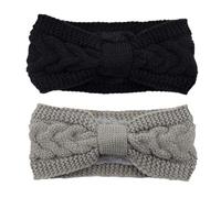 YOFASEN 2 Piezas Diadema Mujer Invierno - Turbantes Diademas Elástica de Punto Cinta Pelo Orejas Calientes Cinta Pelo para Mujer Niñas Accesorios para Cabello (Negro + Gris Claro)