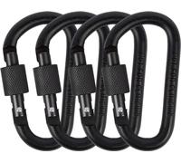 YOFASEN 4 Piezas Clip de Mosquetón Negro - Clip de Mosquetón de Bloqueo de Anillo en D Resistente con Bloqueo de Tornillo Llavero de Bloqueo de Aleación de Aluminio para, Mochila, Llavero, Senderismo