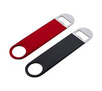 YOFASEN Abridores de Botellas de Cerveza 2 Piezas - Barra de Acero INOX Abrebotellas con Manija Revestida, 17.8 cm x 3.9 cm (Negro + Rojo)