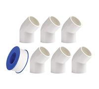 YOFASEN Kit de Accesorios de Tubo PVC de Plomería de 6 Piezas, 32mm - Conectores de Codo de 45 Grados para Tubería de Agua - Conector de Tubería de + Cinta de plomería