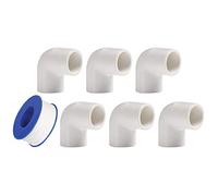 YOFASEN Kit de Accesorios de Tubo PVC de Plomería de 6 Piezas, 32mm - Conectores de Codo de 90 Grados para Tubería de Agua - Conector de Tubería de + Cinta de plomería