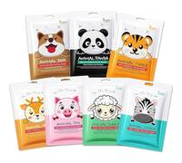 YOFDAL 7 Piezas Mascarillas Faciales Animales Con Estampados,Mascarilla Facial Niña,Mascarilla Facial Hidratante,Apto Para Todo Tipo De Piel,Ideas De Regalos Para Chicas y Mujeres Adolescentes