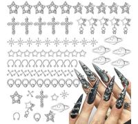 YOFDAL 75 Pezzi Ciondoli per unghie, lega Y2k, ciondoli per unghie, stelle, croci, fiocchi di neve, ciondoli con strass, gioielli luccicanti