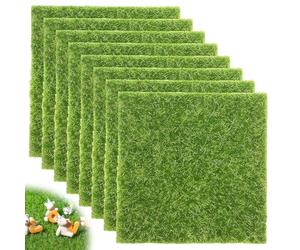 YOFDAL 8 PCS césped artificial para manualidades, alfombra de césped artificial de, hierba falsa para proyectos de bricolaje, alfombra de césped para decoración de 15 x 15 cm
