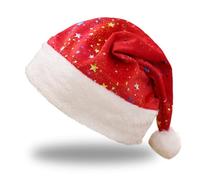 YOFDAL Gorro Papá Noel,Gorro Navideño con Estrellas,Peluche de Lujo Gorro,Gorro Santa Claus Adornos Navidad Navideña,Piel Extra Gruesa,Apto para Adultos y niños,christmas decorations(Rojo)