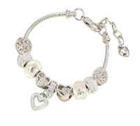 YOFDAL Pulsera Mujer con Cuentas en Forma de Corazón,Ajustable, Para Hermanas, Amigos, Madre,Compañera de Trabajo,Amante, Cumpleaños, Navidad, Joyas de Regalo (Plata)