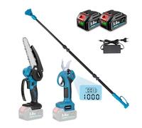 Yofidra 4 en 1 Motosierra telescópica, podadora de pértiga y tijeras de jardín eléctricas inalámbricas: tijeras de poda telescópicas sin escobillas de 30 mm, mini motosierra de 15 cm, 20 V, con 2 bate