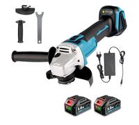 Yofidra Amoladora Angular a Batería, Ø 125mm, Motor Brushless de 500W, Kit con 2 Baterías de 3.0Ah y Cargador, Protector, Mango Anti-Vibraciones, para Cortar, Lijar y Pulir
