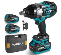 Yofidra Llave de impacto inalámbrica de 2100 Nm, 3/4", 20 V, sin escobillas, con 2 baterías de 3.0 Ah y cargador, 4 velocidades y luz LED, ideal para talleres, construcción y cambio de neumáticos