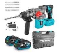 Yofidra Martillo Perforador SDS-Max 1500W 3J - Taladro Percutor Sin Cable con 2 Baterías 3,0Ah, Cincel y 4 Brocas - Martillo Demoledor 2 en 1 para Hormigón, Piedra y Materiales Duros