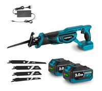 Yofidra Sierra Sable Bateria, 3000 RPM, Sierra Alternativa Eléctrica Con 2 Baterías de 3,0 Ah, Longitud de Carrera 40mm, 4 Hojas, Luz LED, Sierra de Sable Eléctrica para Cortar Madera, Metal Y PVC