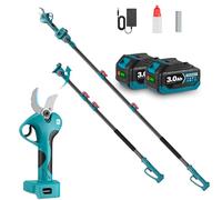 Yofidra Tijeras de podar telescópicas inalámbricas 2 en 1, Tijeras podar eléctricas de 30 mm con 2 baterías de 3.0 Ah, pértiga telescópica de 1-2.3 m, cuchillas de acero SK5, cabezal giratorio de 180°