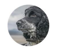 YOFIEN Alfombrilla de ratón Redonda de 20 y 20 cm con Borde Cosido, diseño de Cocker Spaniel inglés con Orejas Grandes y rizadas, Color Negro