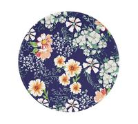 YOFIEN Alfombrilla de ratón Redonda de 20 y 20 cm con Borde Cosido, diseño de Flores, pétalos, Hojas y Prado Naranja