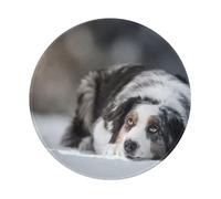 YOFIEN Alfombrilla de ratón Redonda de 20 y 20 cm con Borde Cosido, diseño de Pastor Australiano en Invierno, Color Blanco Nieve y Gris