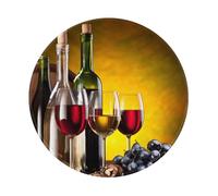 YOFIEN Alfombrilla de ratón Redonda de 20 y 20 cm con Borde Cosido, diseño de Uvas, Botellas de Vino y Bebidas