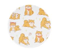 YOFIEN Alfombrilla de ratón Redonda de 20 y 20 cm con Borde Cosido y diseño de Perros Shiba Inu