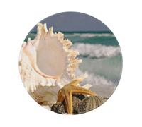 YOFIEN Alfombrilla de ratón Redonda de 20 y 20 cm con Borde Cosido y Estampado de Estrellas de mar y Conchas Marinas