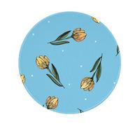 YOFIEN Alfombrilla de ratón Redonda de 20 y 20 cm con Borde Cosido y Tulipanes Amarillos Dibujados a Mano