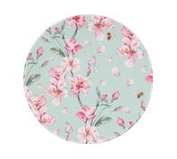 YOFIEN Alfombrilla de ratón Redonda de 8 y 8 Pulgadas con Borde Cosido y diseño de Flor de Cerezo Rosa y Verde Azulado primaveral