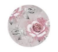 YOFIEN Alfombrilla de ratón Redonda de 8 y 8 Pulgadas con Borde Cosido y diseño de Flores Rosas, Acuarela, Floral, Rosa, Hojas Grises y Salpicaduras