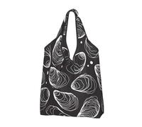 YOFIEN Bolsa de compras plegable grande con diseño de ostra y perla dibujada a mano, reutilizable y de gran capacidad.
