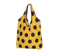 YOFIEN Bolsa de compras plegable reutilizable con estampado de lunares negros sobre fondo amarillo.