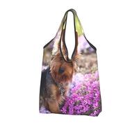 YOFIEN Bolsa de compras plegable reutilizable con forma de perro Yorkshire Terrier y gran capacidad.