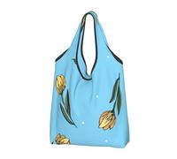 YOFIEN Bolsa de compras plegable reutilizable con tulipanes amarillos dibujados a mano.
