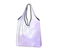 YOFIEN Bolsa de compras plegable reutilizable de gran capacidad con diseño de mármol morado pastel líquido.