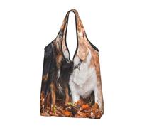 YOFIEN Bolsa de compras plegable reutilizable de gran capacidad con estampado de cachorros de Cavalier King Charles Spaniel en otoño.