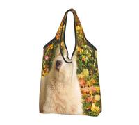 YOFIEN Bolsa de compras plegable reutilizable de gran capacidad con estampado de Westie Autumn West Highland White Terrier.