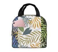 YOFIEN Bolsa para almuerzo con aislamiento grueso de tres hojas tropicales, reutilizable y a prueba de fugas.