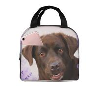 YOFIEN Bolsa para almuerzo con aislamiento grueso, reutilizable, a prueba de fugas, con diseño de perro labrador marrón y lavanda, retriever
