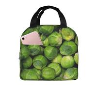 YOFIEN Bolsa para almuerzo con aislamiento grueso y estampado de coles de Bruselas verdes, reutilizable y a prueba de fugas