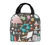YOFIEN Bolsa para almuerzo con aislamiento grueso y estampado de química científica, reutilizable y a prueba de fugas.