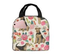 YOFIEN Bolsa para almuerzo con aislamiento grueso y estampado floral de Airedale Terrier, reutilizable y a prueba de fugas