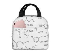 YOFIEN Bolsa para almuerzo con aislamiento grueso y fórmula química dibujada a mano, reutilizable y a prueba de fugas.