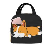 YOFIEN Bolsa para almuerzo con aislamiento grueso y lindo Corgi durmiendo, reutilizable y a prueba de fugas