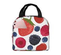 YOFIEN Bolsa para almuerzo con aislamiento grueso y reutilizable, a prueba de fugas, con diseño de bayas maduras y frambuesas.