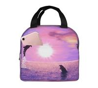 YOFIEN Bolsa para almuerzo con aislamiento grueso y reutilizable a prueba de fugas con diseño de delfines al atardecer