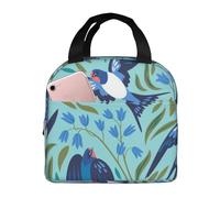 YOFIEN Bolsa para almuerzo con aislamiento grueso y reutilizable a prueba de fugas con diseño de flores de primavera y golondrinas voladoras