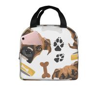 YOFIEN Bolsa para almuerzo con aislamiento grueso y reutilizable a prueba de fugas con diseño de perro boxer sonriente