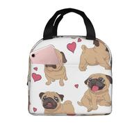 YOFIEN Bolsa para almuerzo con aislamiento grueso y reutilizable a prueba de fugas con divertidos dibujos de cachorros de Pugs.